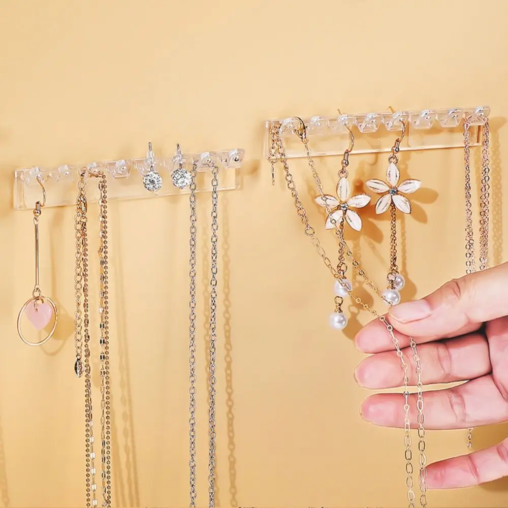 

9Pcs 8 Hooks Necklace Holder Transparent Wall Mounted Jewelry Storage Rack Multi-Functional Non Perforated