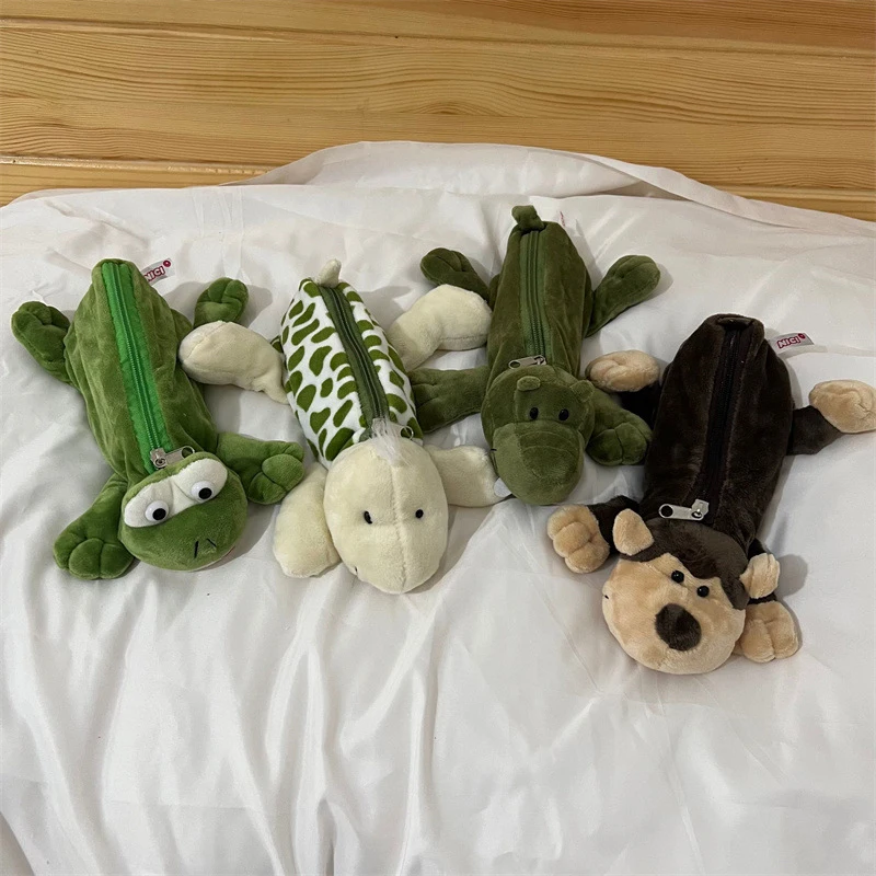 Creative Small Crocodile Turtle Plush Pen Bag Cartoon Animal Shape Funny Stationery Bag Pencil Case School Supplies