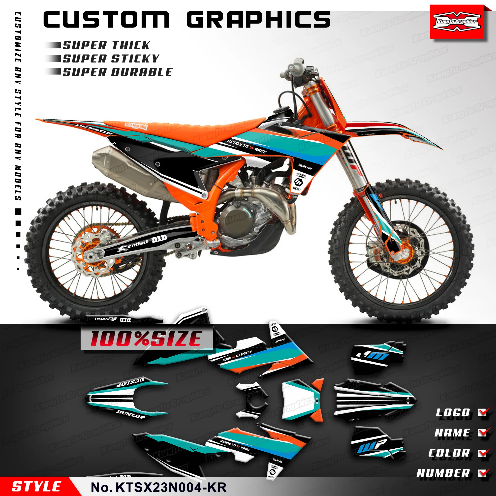 KUNGFU GRAPHICS Sticker Sheet Motorcycle Decals for KTM 125 250 300 SX XC 350 450 SX-F XC-F 2023 2024, Accessory, KTSX23N004-KR