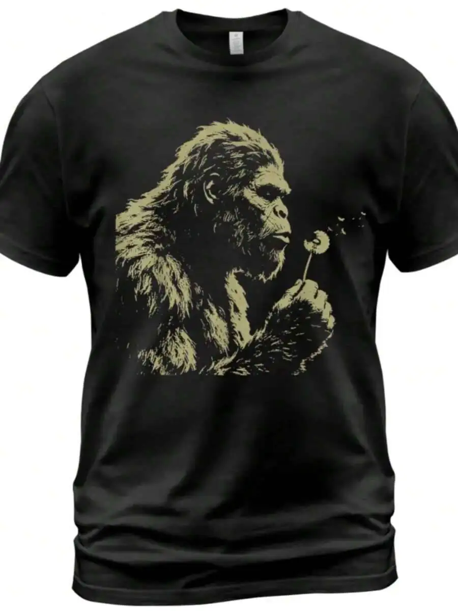 Men's T-Shirt Gorilla Blowing Dandelion Artistic Wildlife Print Fashion Statement Design 100% Cotton Trendy Y2K Short-Sleeve