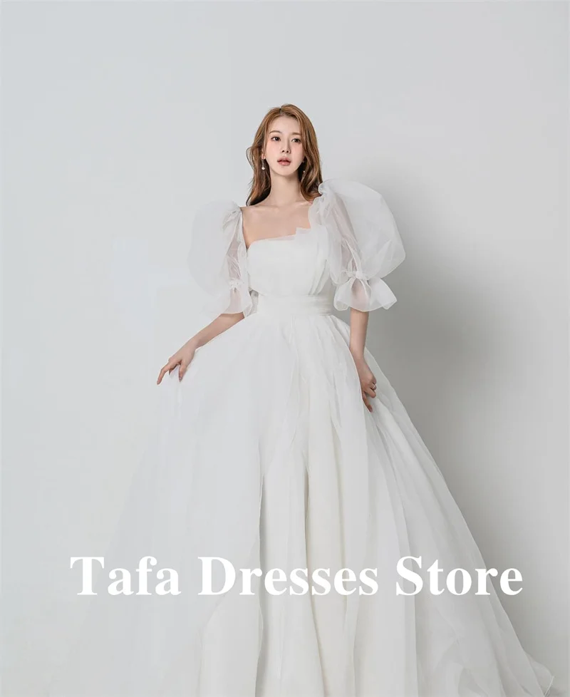 TAFN Fee Puffärmel A-Linie Brautkleider Korea Fotoshooting Square Neck Prinzessin Brautkleider Seide Organza Maßgeschneidert