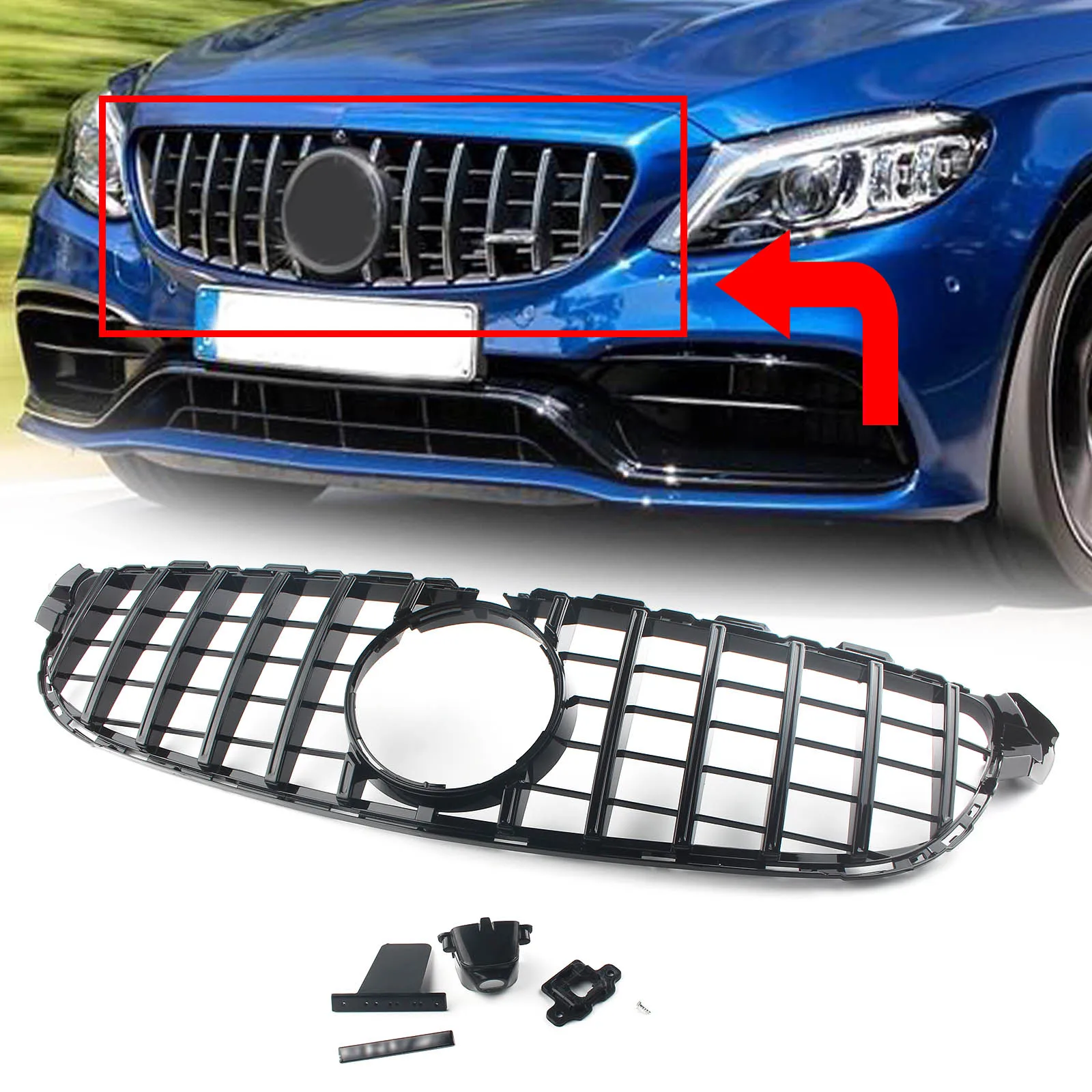 Car Racing Grille Front Bumper Upper Grill Auto Styling Parts For Mercedes Benz W205 C-CLASS C63 C63S 2015-2018 Replacement Kit