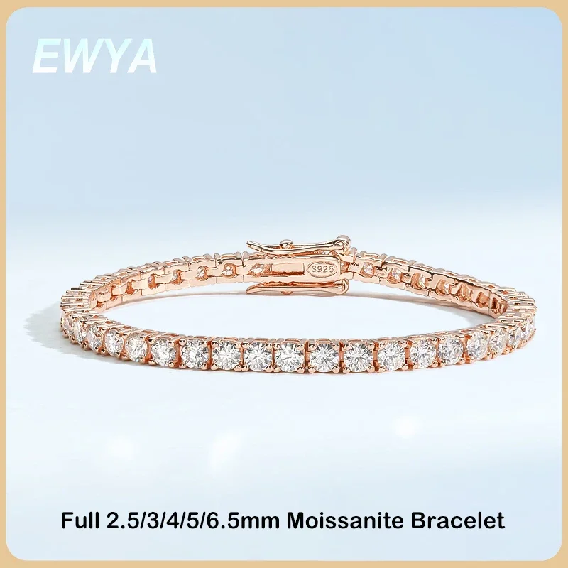 

EWYA Real D Color Full 2/2.5/3/4/5/6.5mm Moissanite Tennis Bracelet For Women S925 Plated 18K Rose Gold Diamond Link Bracelets