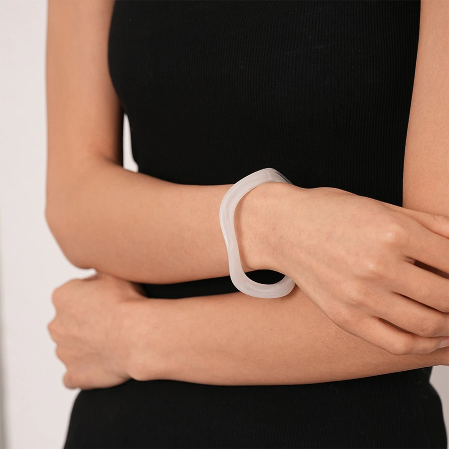 Acrylic Resin Irregular Wave Lines Marble Pattern Smudge Bangles Smooth Women Amber Green White Jewelry Friend Girl Gift Pulsera