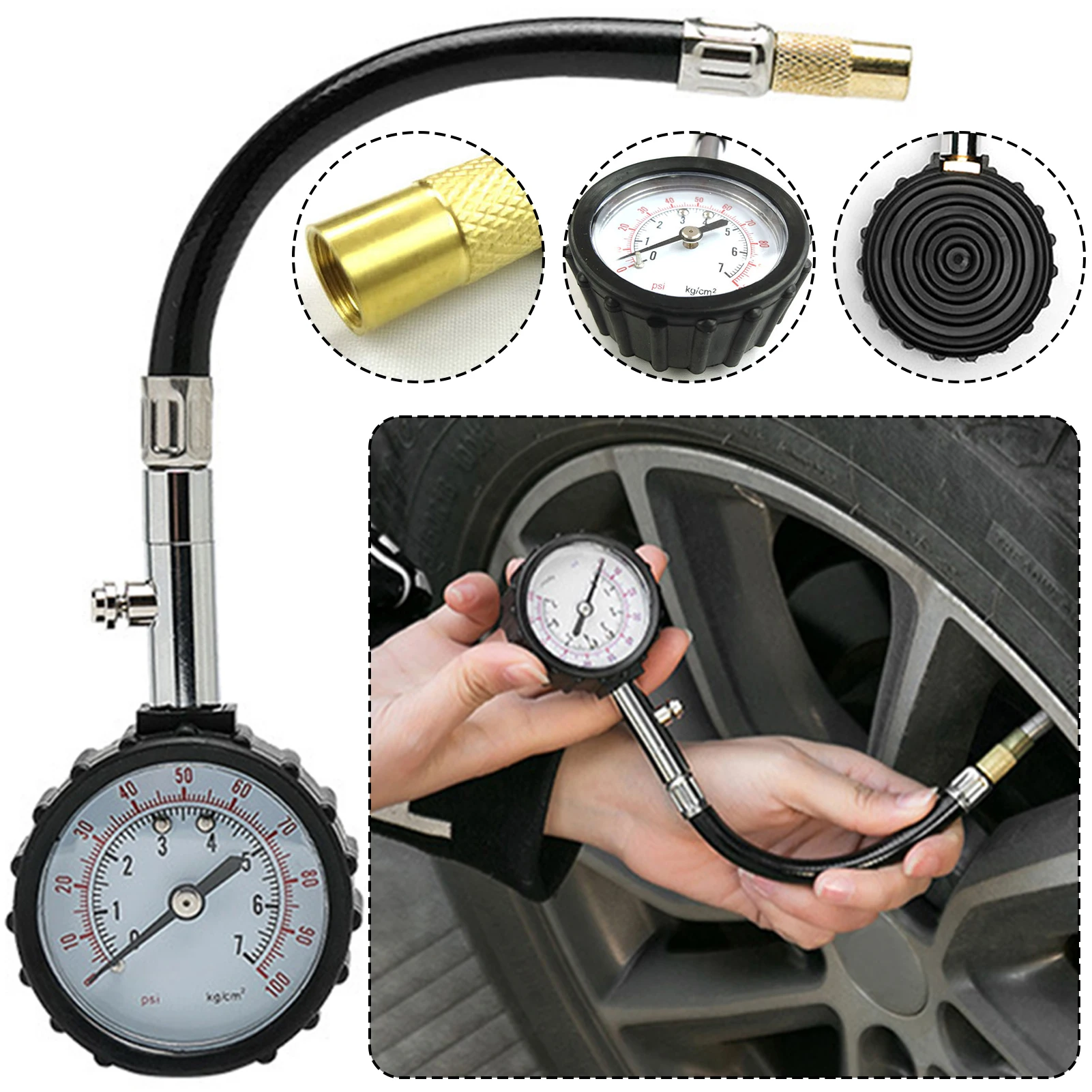 

Tyre Tire Pressure Gauge Meter Tester Car Bike Tire Pressure Checker With Hose Vehicle Accessories