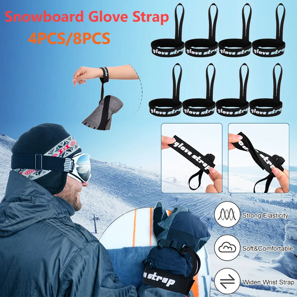 4-8PCS Skiing Sport Glove Straps Elastic Wrist Leash Glove Strap Handcuffs Glove Strap for Ski Snowboarding Hiking Accessories