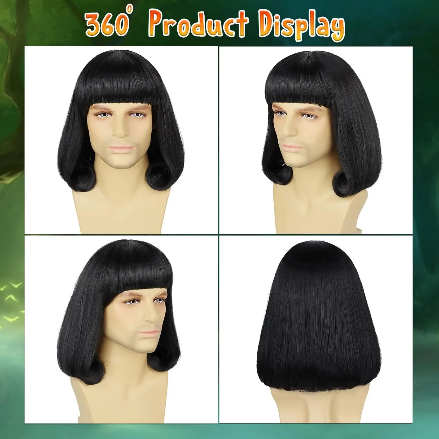للجنسين شعر مستعار بوب أسود مع الانفجارات الكاملة قصيرة مستقيمة مقاومة للحرارة الاصطناعية الأسود زي الباروكات رجل تأثيري شعر مستعار حفلة الهالوين #3