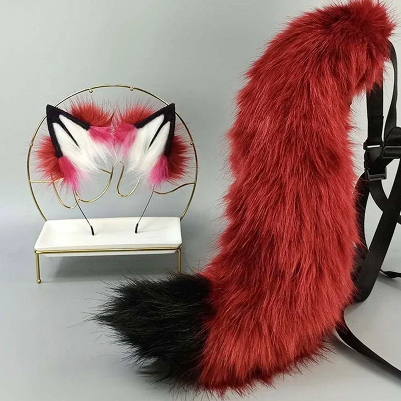 Cute Fur Furry Wolf Tail Adjustable Belt Headband Party Christmas Costume Props Funny Cosplay Xmas Anime Accessories