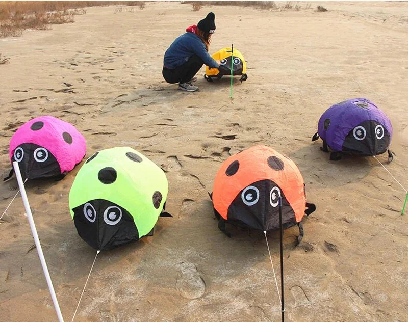 Cerf-volant coccinelle souple pour enfants, peut marcher, pas de cerfs-volants volants, cerfs-volants souples en nylon pour adultes, jouets d'extérieur, montrent des cerfs-volants Gaori kyen fun