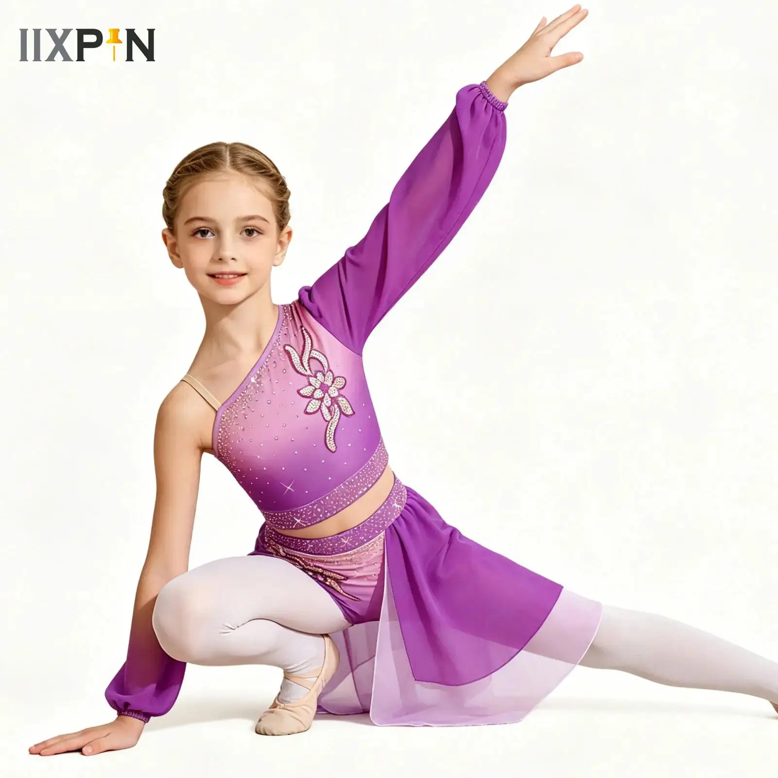 Kids Girls Latin Samba Rumba Cha Cha Dance Outfit Lyrical Ballerina Dancewear Strappy Back Crop Top with Skirt Stage Dancewear
