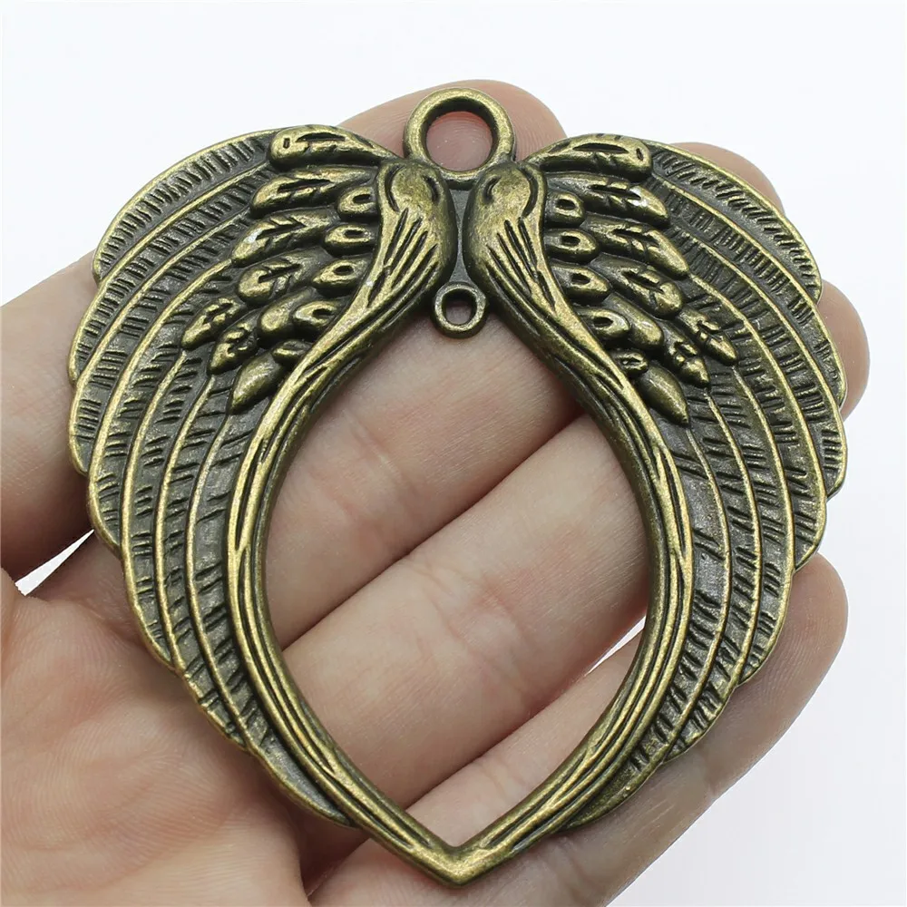 4pcs 74x69mm(2.91x2.72inch) 2 Colors Big Double Angel Wing Charms Jewelry Accessories Bulk