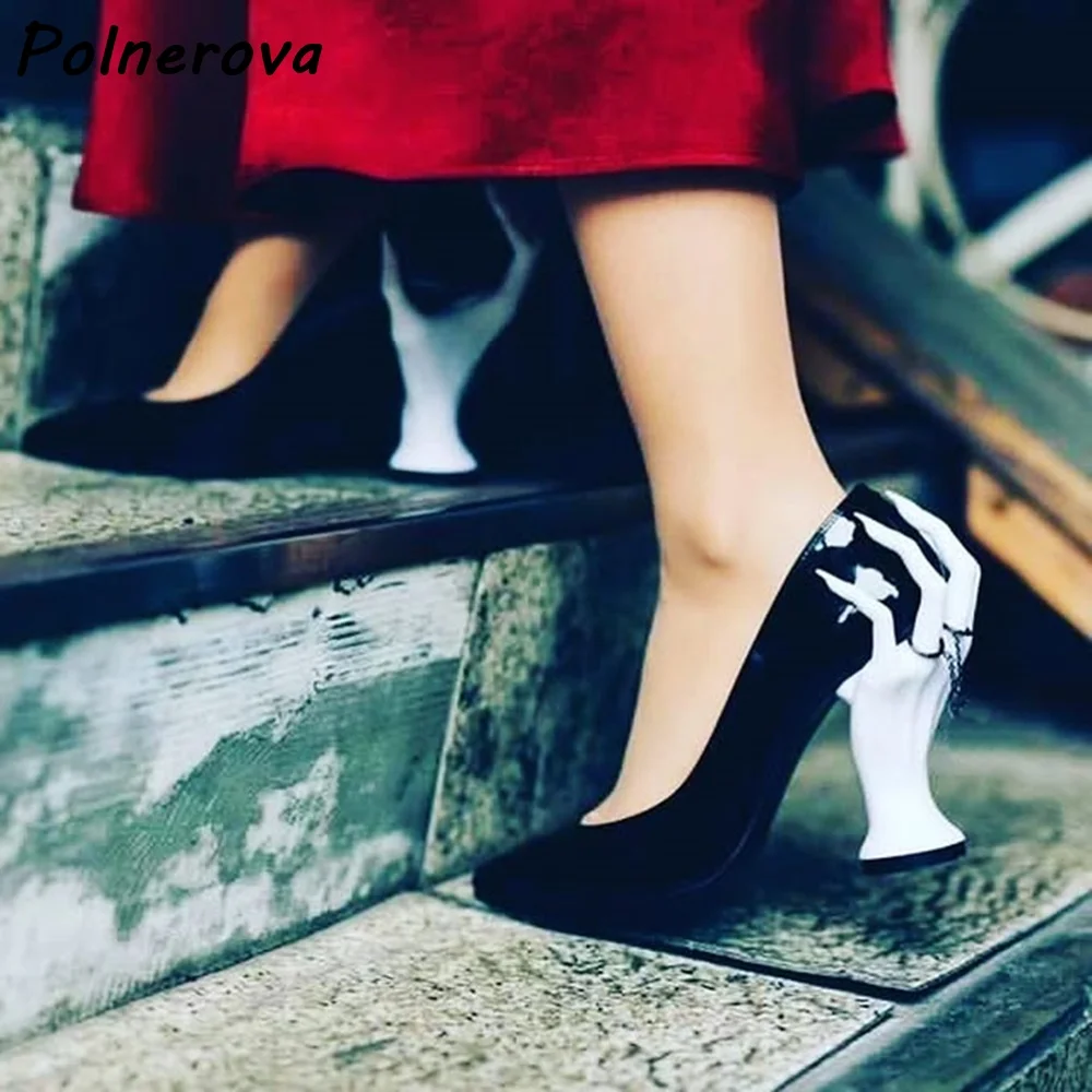 Hand Sculpture Heel Pointed Toe Pumps Glossy Patent Leather Avant-Garde Runway Party Shoes Statement Fashion Mixed Color Shoes