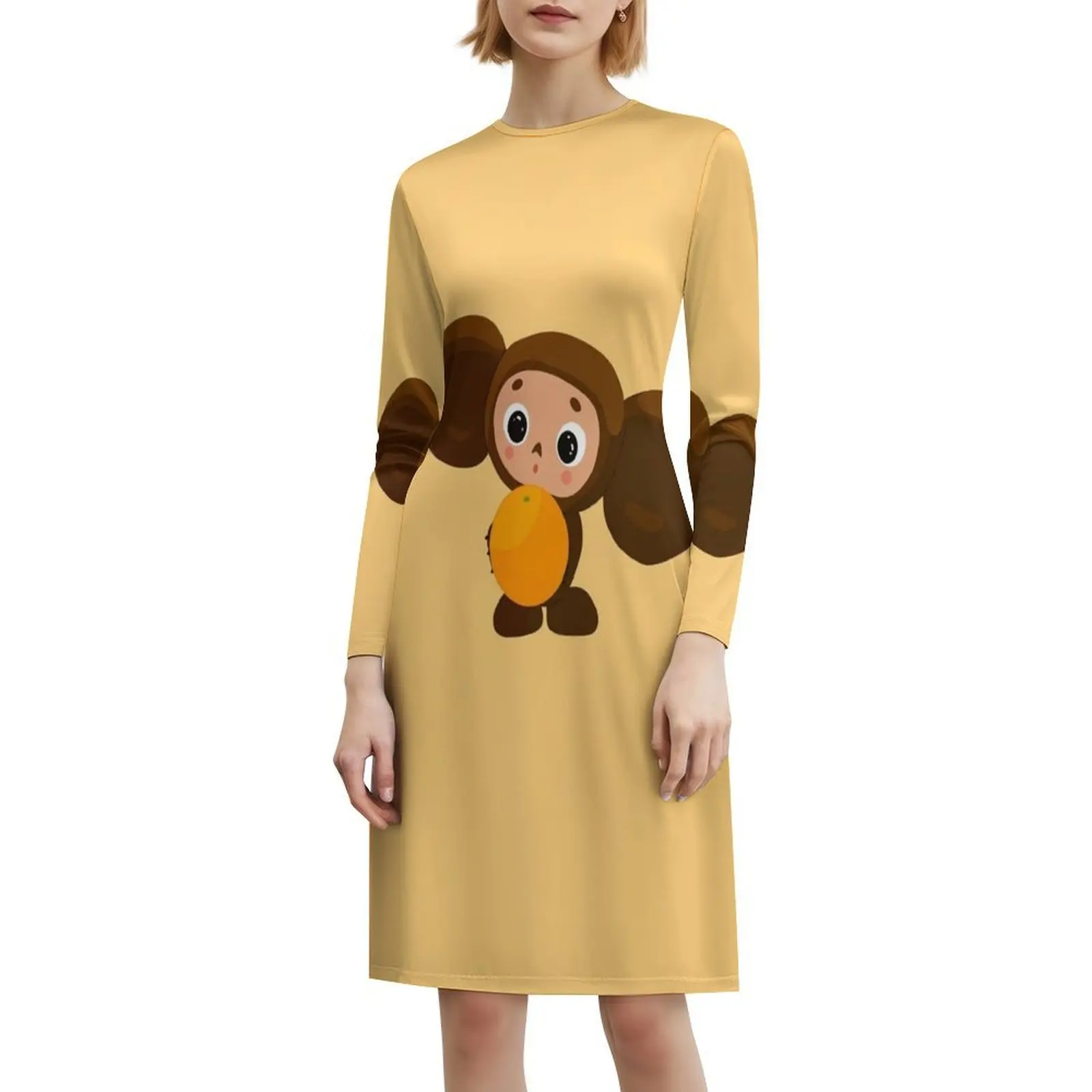 فستان Cheburashka البوهيمي العتيق بأكمام منتفخة أو خيارات بدون أكمام للنساء فستان Cheburashka الروسي الكرتوني البرتقالي للمرأة #6