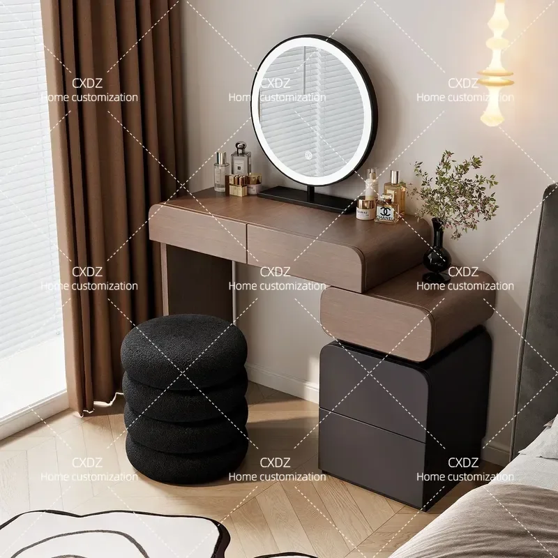 Small Apartment Solid Wood Dresser Storage Cabinet Cream Style Bedroom Walnut Makeup Table Simple Modern Dressing Table