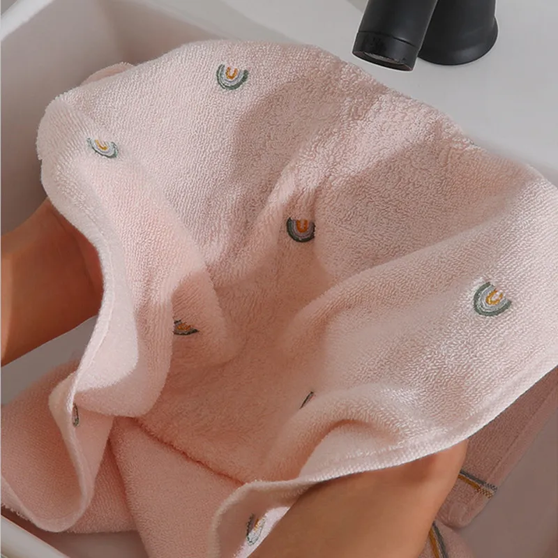 34x70cm Cartoon Small Rainbow Embroidery Pure Cotton Household Soft Non-linting Bathroom Adult Face Hand Towel