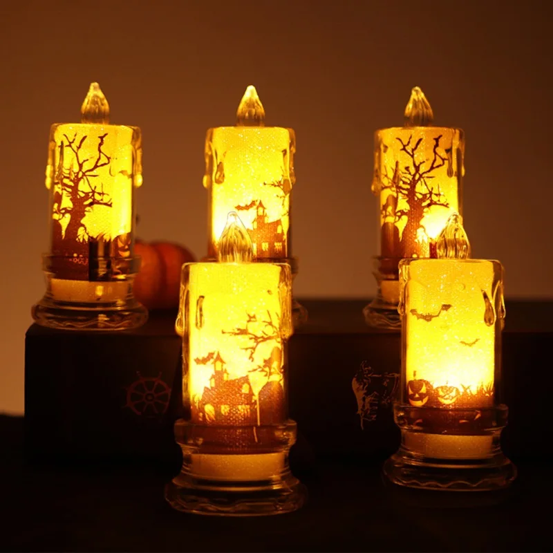 Halloween Electronic Candle Lights Flameless Flashing LED Lanter Ghost Festival Decoration Props for Party Home Desktop Decor