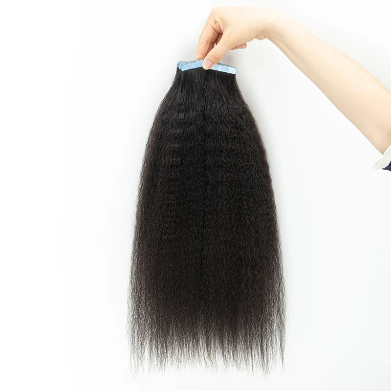 Kinky Straight Tape in Human Hair Extensions Yaki Tape Ins Cuticle Remy Natural Black 1B 20PCS/pack With Free Glue