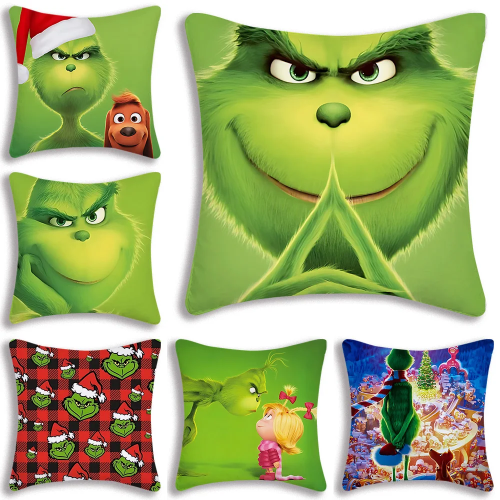 Funny cartoon Pillow Covers Cartoon Sofa Decorative Home Double-sided Printing Short Plush Cute Cushion Cover G-G-grinchS