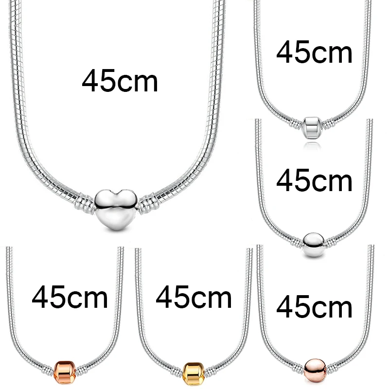 Silver Color 45cm Charm Necklace Snake Chain Fit Brand Original Pendant Necklaces For Women Men DIY Jewelry Gift Dropshipping