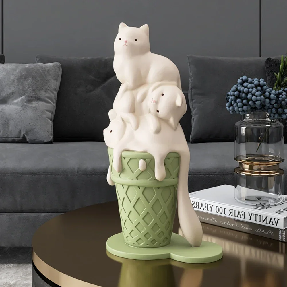 

Cute Resin Ice Cream Cat Sculptures and Figurines Bookcase Shelf Interior Ornaments Statues Funny Gifts for Kids Room Decoration