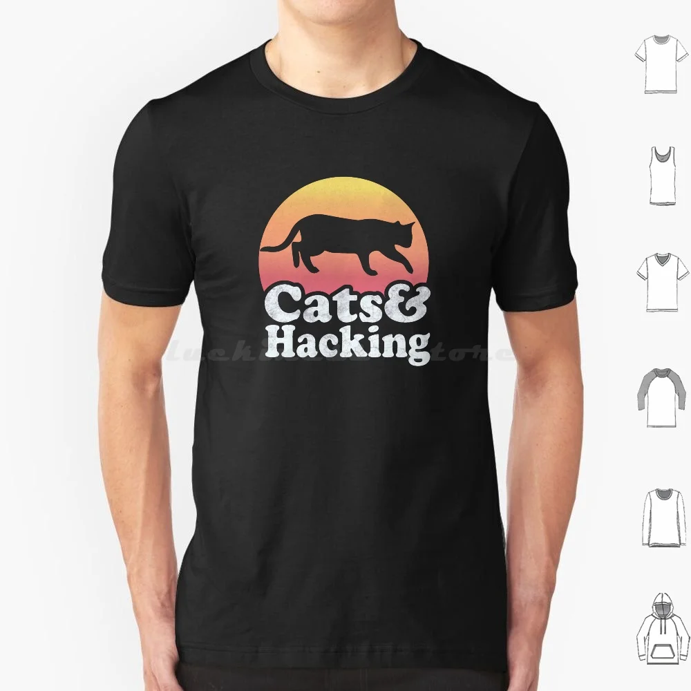 Funny Vintage Cats And Hacking T Shirt 6xl Cotton Cool Tee Cats Animals Kitten Kitty Pet Pets Feline Kittens Meow Black Cat