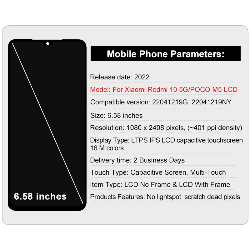 IPS For Xiaomi Redmi 10 5G Display 22041219NY Touch Screen For Xiaomi Poco M5 Display Digitizer Panel Assembly Replacement Parts