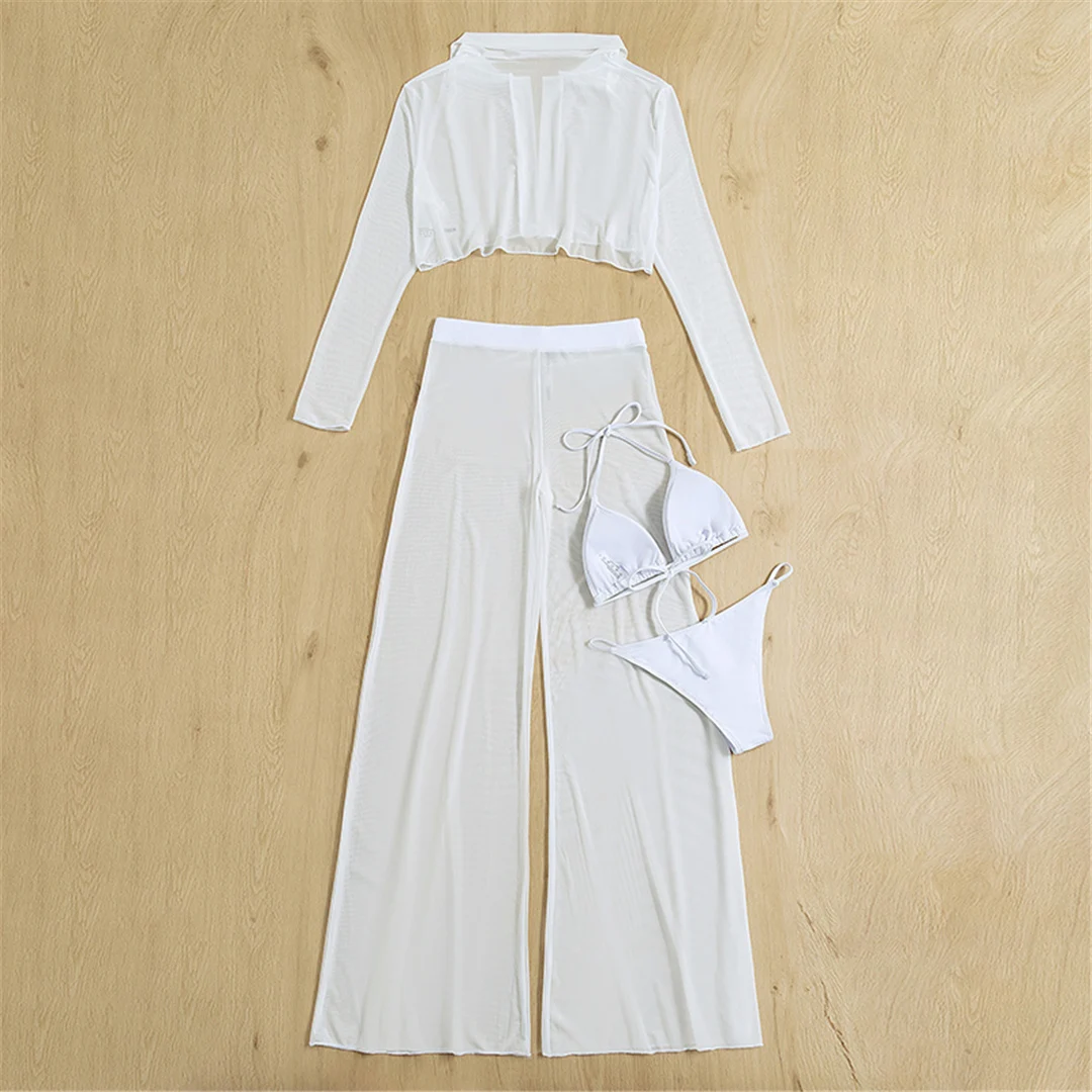 Langärmelige Hose, Neckholder-Bikini mit hohem Beinausschnitt, Damen-Badeanzug, Damen-Bademode, vierteiliges Bikini-Set, Badeanzug, Badebekleidung, Schwimmanzug V4860 – Detail 16