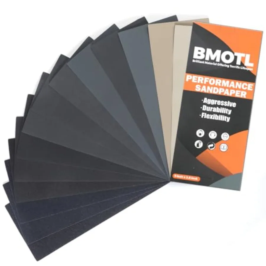 

Sandpaper Sheets Assortment Pack: Wet Dry 9x3.6 Inch Sand Paper Assorted Fine Coarse Variety for Wood Furniture Finishing Autom