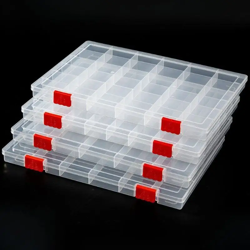 Transparent Compartment Plastic Storage Box Jewelry Earring Box Bead Container Storage Case Display Organizer 15/24/36/48 Grids