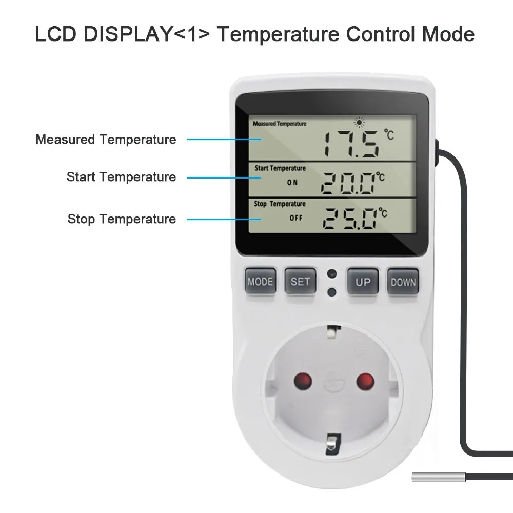 EU Plug Digital Temperature Controller Timer Socket Thermostat With Timer Switch Cooling Heating Temperature Sensor