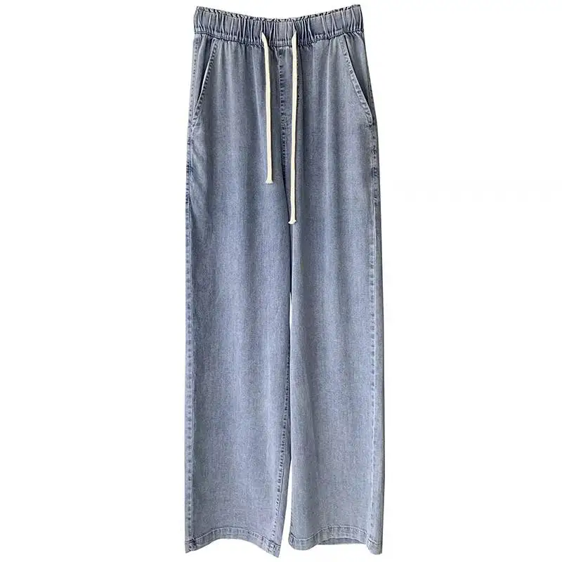 

Женские эластичные джинсовые брюки из лиоцелла очень большого размера с высокой талией, широкие брюки Street Sle, летняя коллекция, большие размеры Faion