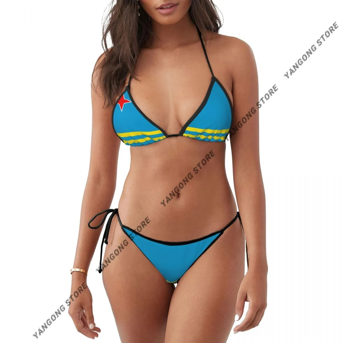 Woman Two Piece Swimsuit Flag Of Aruba Swimwear Women's Bikini Set Sexy Bikini Low Wasit Bathsuit