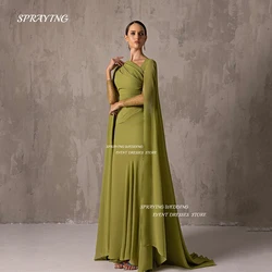 SPRAYING 2025 Simple Green A Line Evening Dress Saudi Arabia Chiffon Long Sleeve Prom Gown With Shawl Formal Occasion Dresses