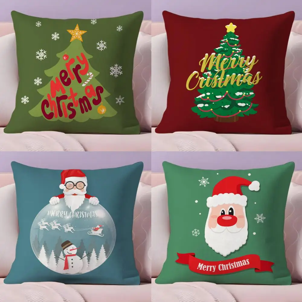 Christmas Tree Santa Pillow Case Plush Fabric Soft Double-Sided Printed Sofa Warm Winter Home Gift Cushion Cover