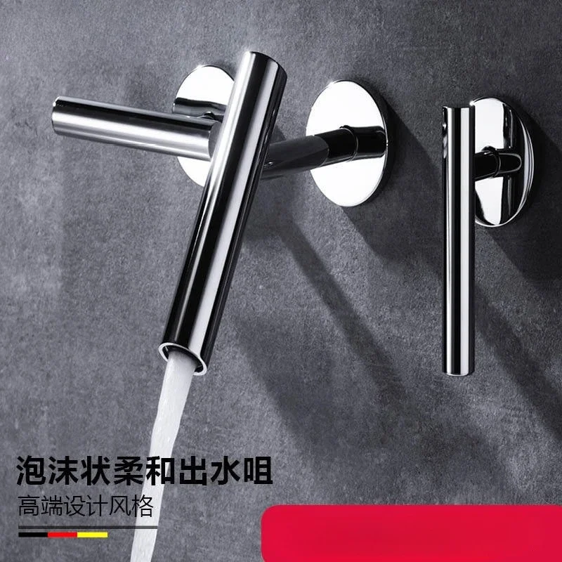All-copper personalized concealed pre-buried double-open faucet, gun ash hotel household wash basin faucet