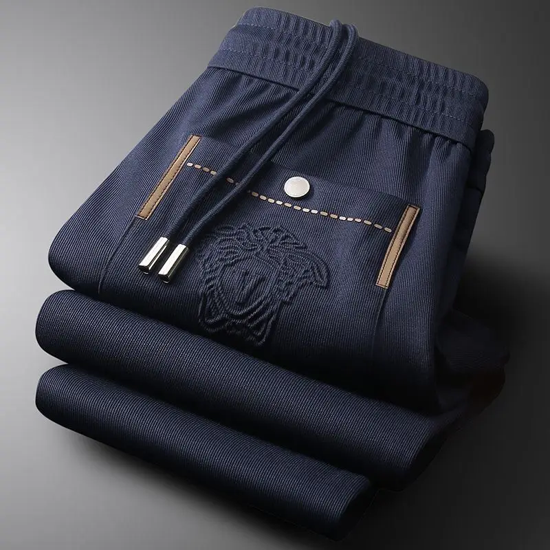 High-end European casual pants men's spring and summer thin sweatpants slim fashion personalized embroidered leggings pants tide