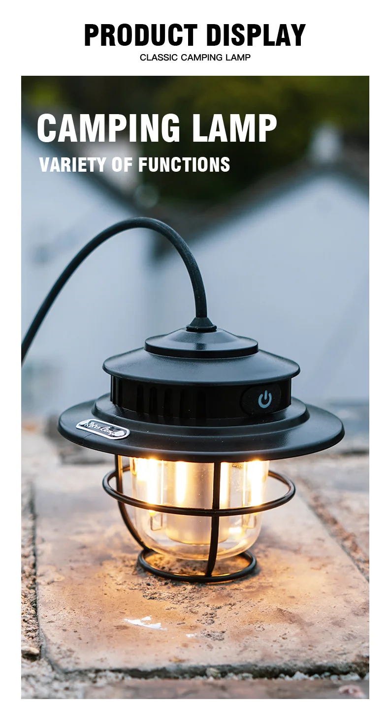 

Outdoor Vintage Camping Lantern 1200mAh Rechargeable Retro Hanging Tent Lamp 4 Lighting Modes Vintage Pendant Light For Camping