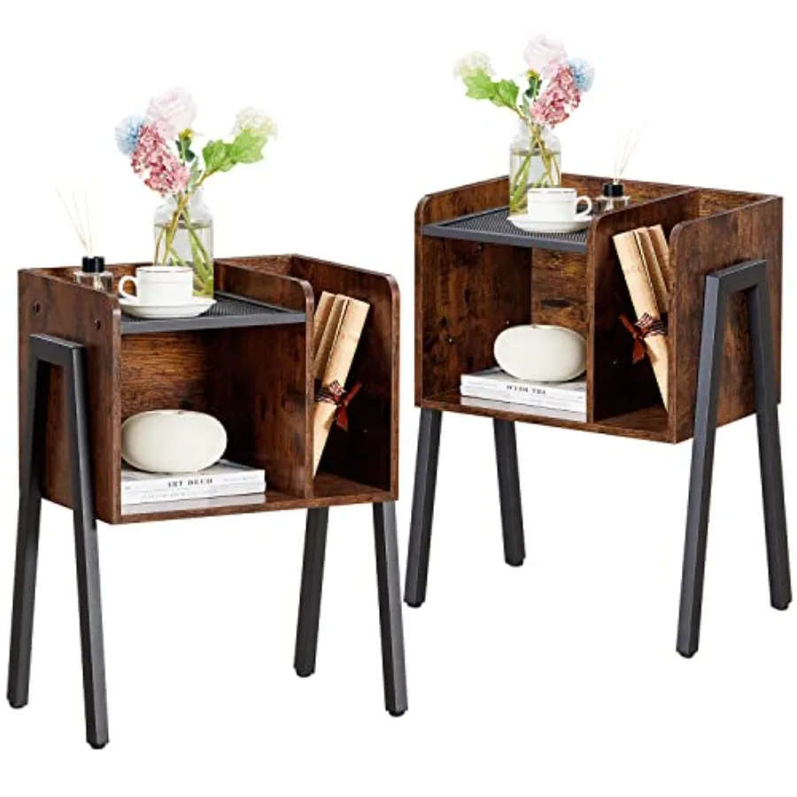 

Комплект из 2-х прикроватных тумбочек в индустриальном стиле / Штабелируемая акцентная мебель с 2-уровневыми открытыми отсеками для хранения для спальни и гостиной