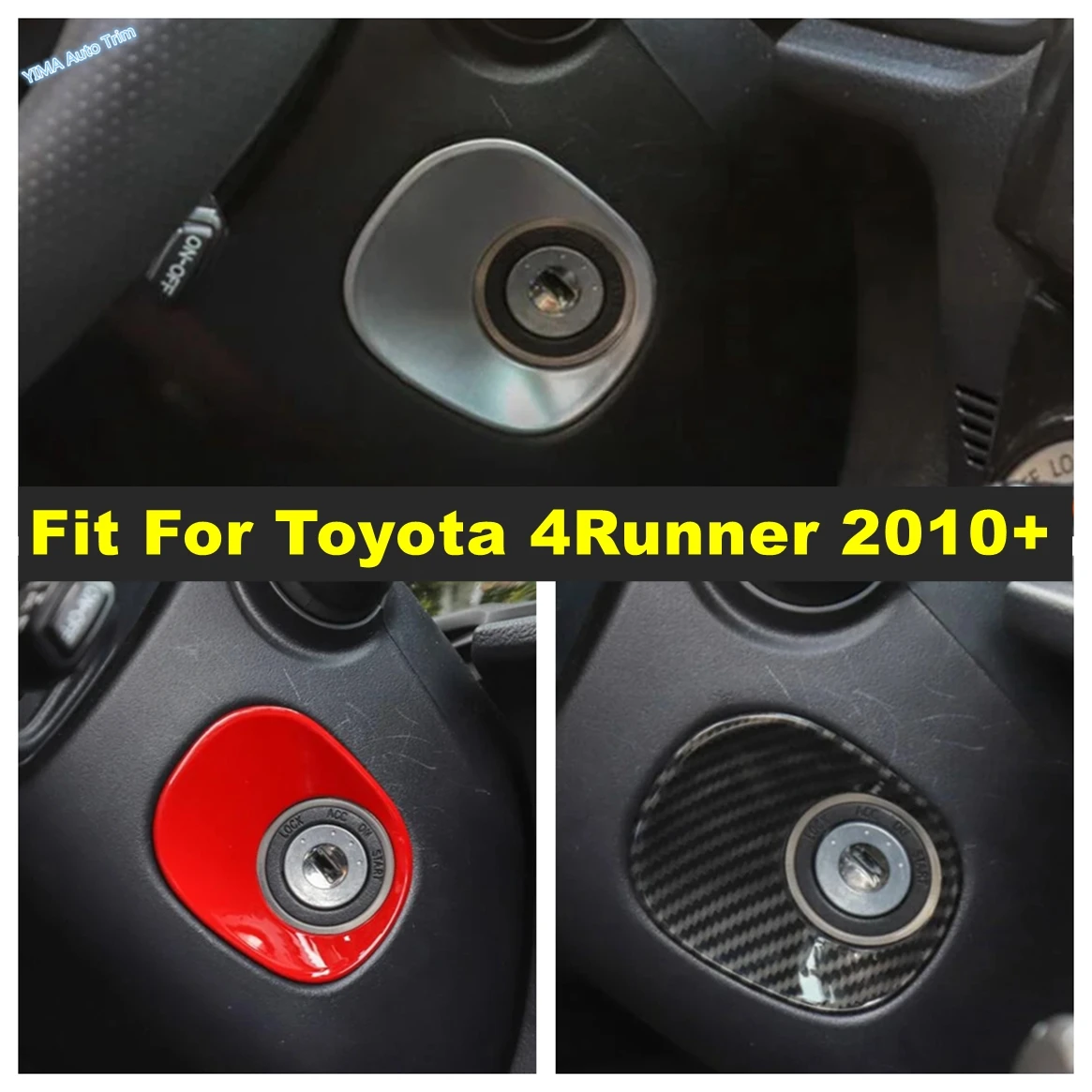 Car Key Engine Start Ignition Button Ring Cover Trim For Toyota 4Runner 2010 - 2019 ABS Red / Carbon Fiber Interior Accessories