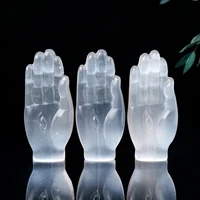 1PC Natural Stone Carved White Selenite Crystal Crafts Evil Eye Hand Statues - Reiki Wicca Crystal Hamsa Hand Of God Gem Figurin 2