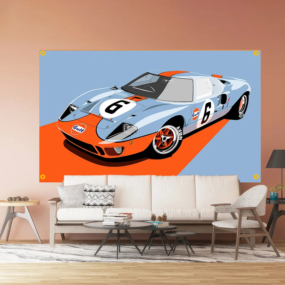 3x5ft personalization G-GULFs Racing Car Polyester Digitally Printed 46 Banner for Garage Wall Art Door Exterior Decoration