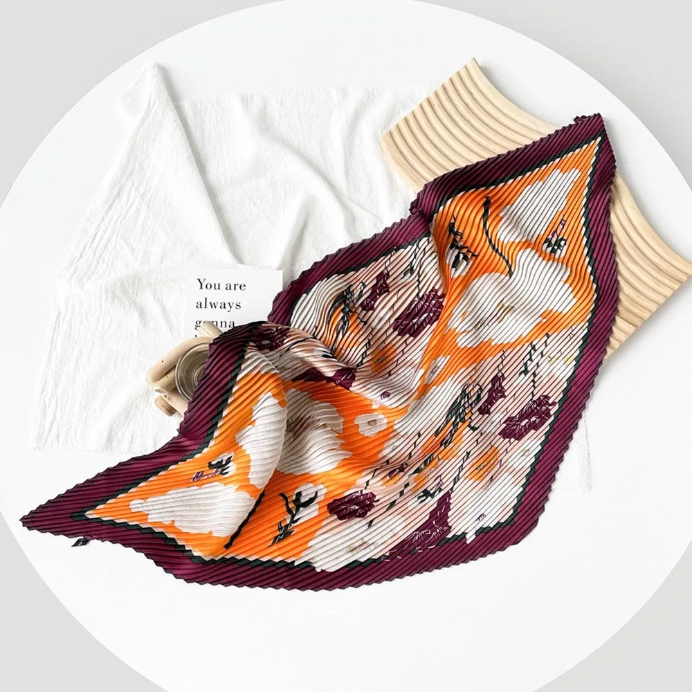 

Летний квадратный шарф 70*70 см, атласная повязка для волос с цветочным принтом, элегантная мягкая лента на голову