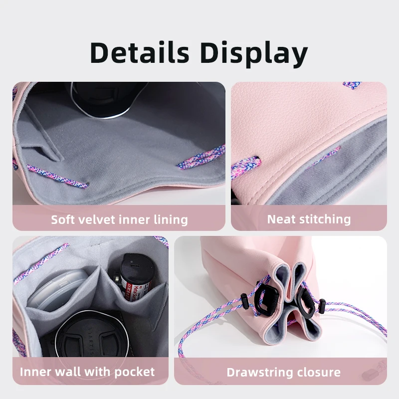 Niyi Focus Camera Leather Storage Bag Packing Pouch Universal PU Shoulder Strap Crossbody Lens Bag Handheld Soft High Capacity