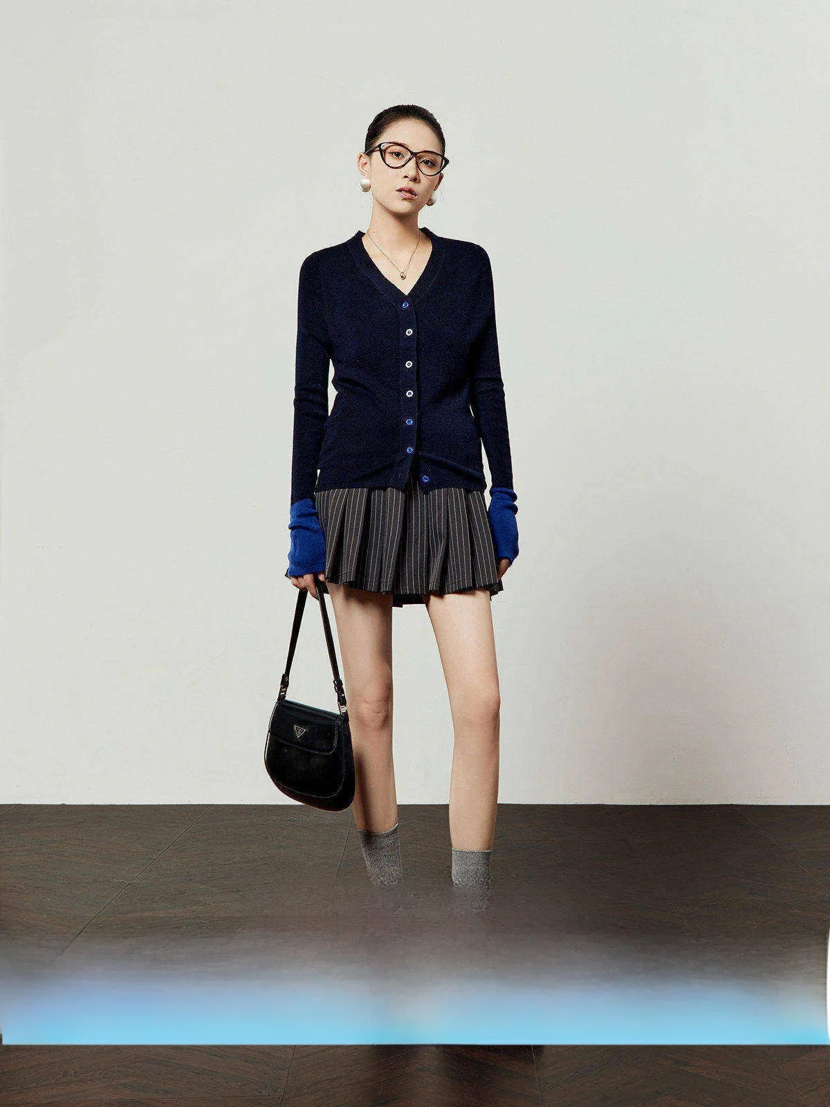 

Blue Knitted Sweater Women's V-ne Color Blo Sve Design Casual Sle Spring New Arrival Faionable Knitted Open Cardigan