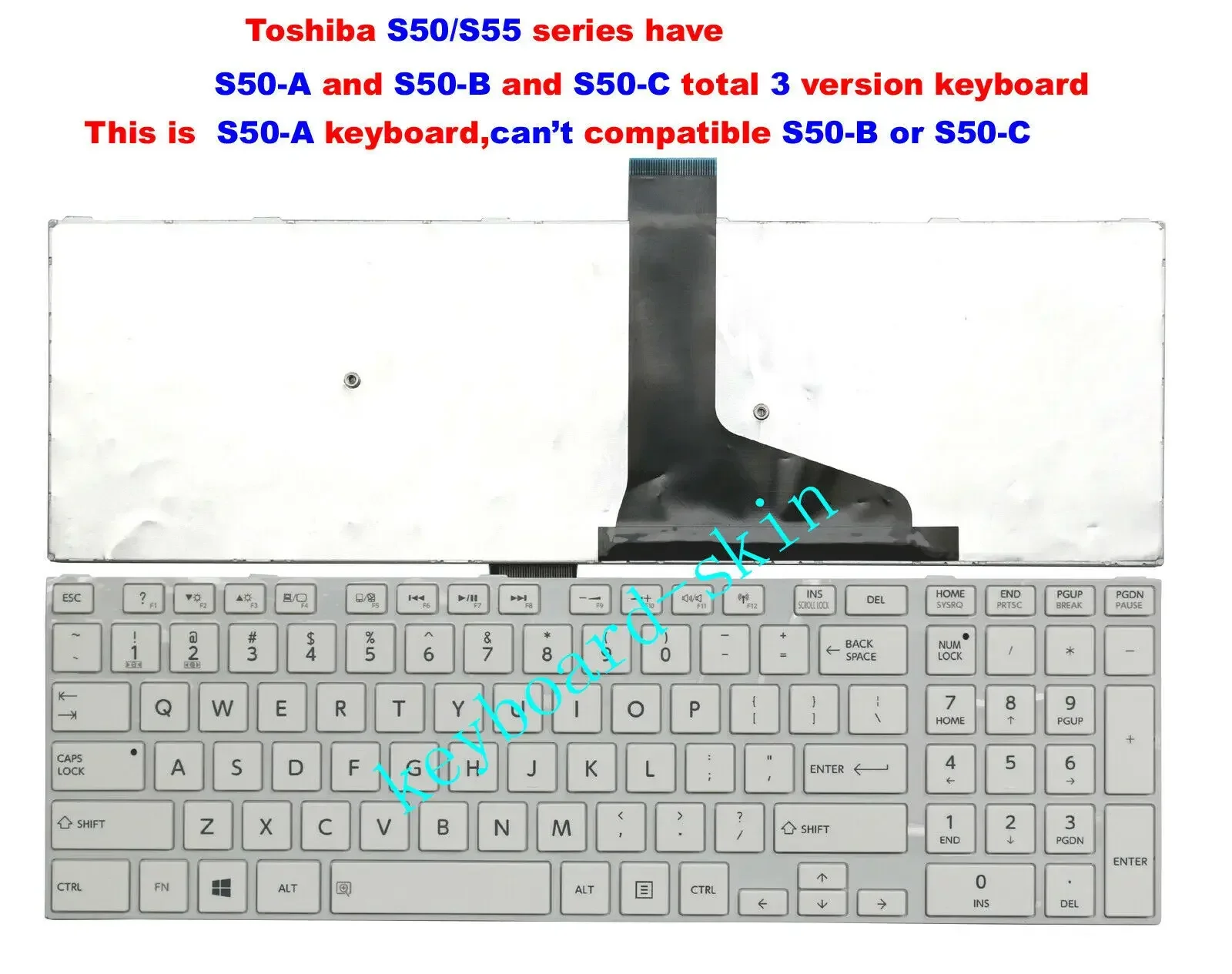 New US white No-backlit Keyboard for Toshiba Satellite S50-A S50D-A S50t-A S55-A S55D-A S55t-A S55-S5188 S50-A-00G laptop