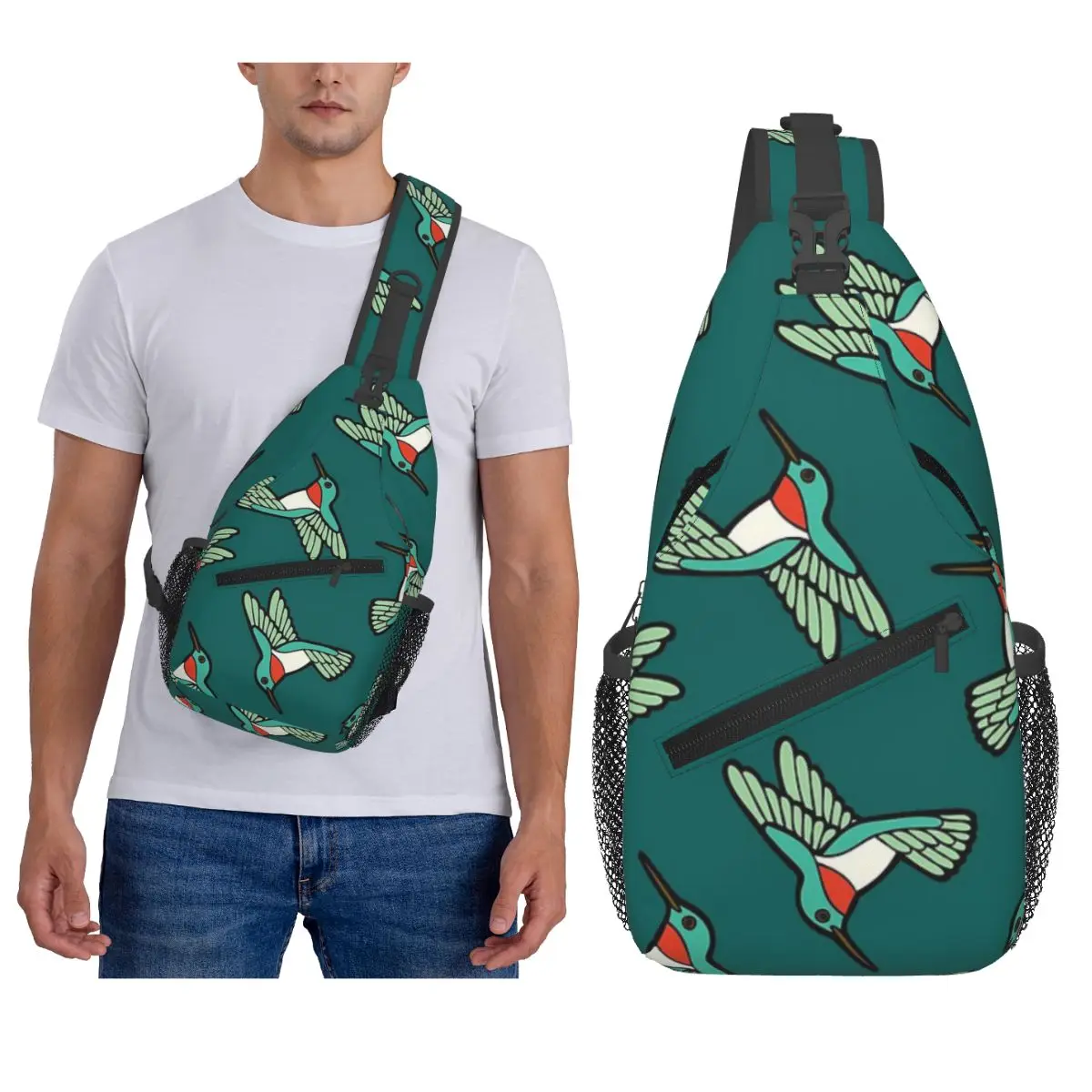 Hummingbird Pattern Chest Bag Men Sling Crossbody Backpack Chest Bag Traveling Hiking Daypack Shoulder Bag