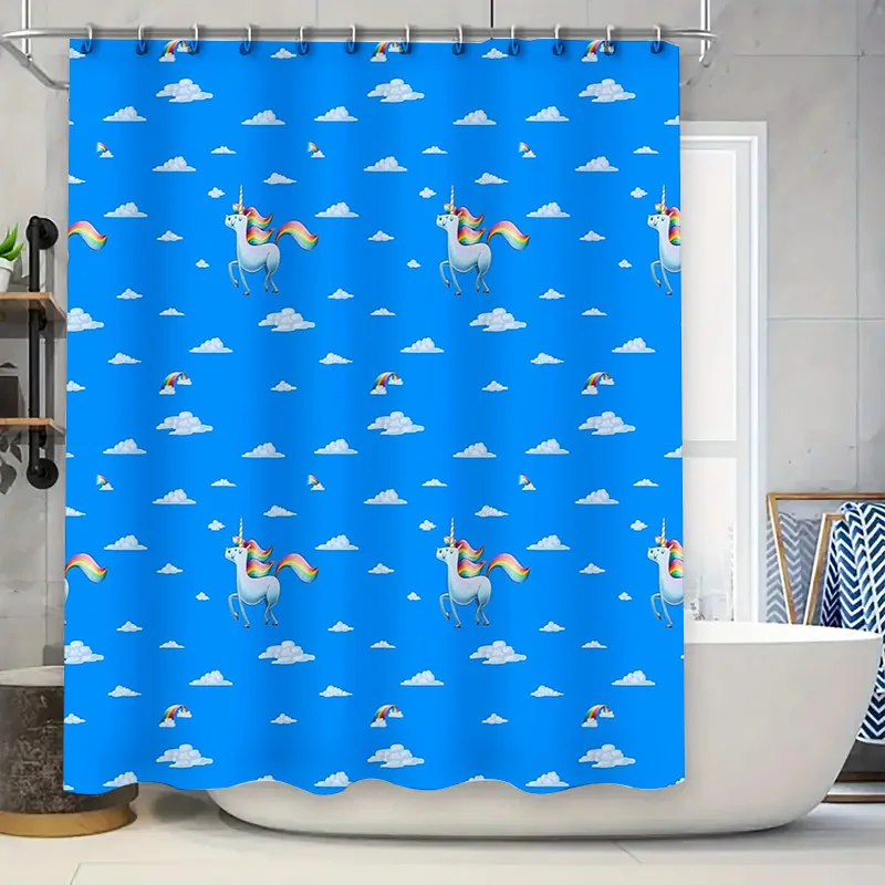 Bathroom Shower Curtain Set Unicorn Horse Rainbow Clouds Cute Pattern Decor Waterproof Fabric Backdrop Home Textile