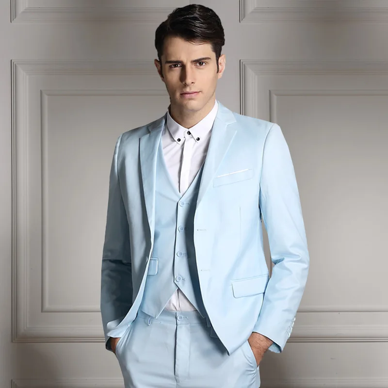 

Men Suit 3 Pieces Korean Version Slim Fit Casual For Wedding And Groom Banquet Dress Work Set Jacket Vest With Pants