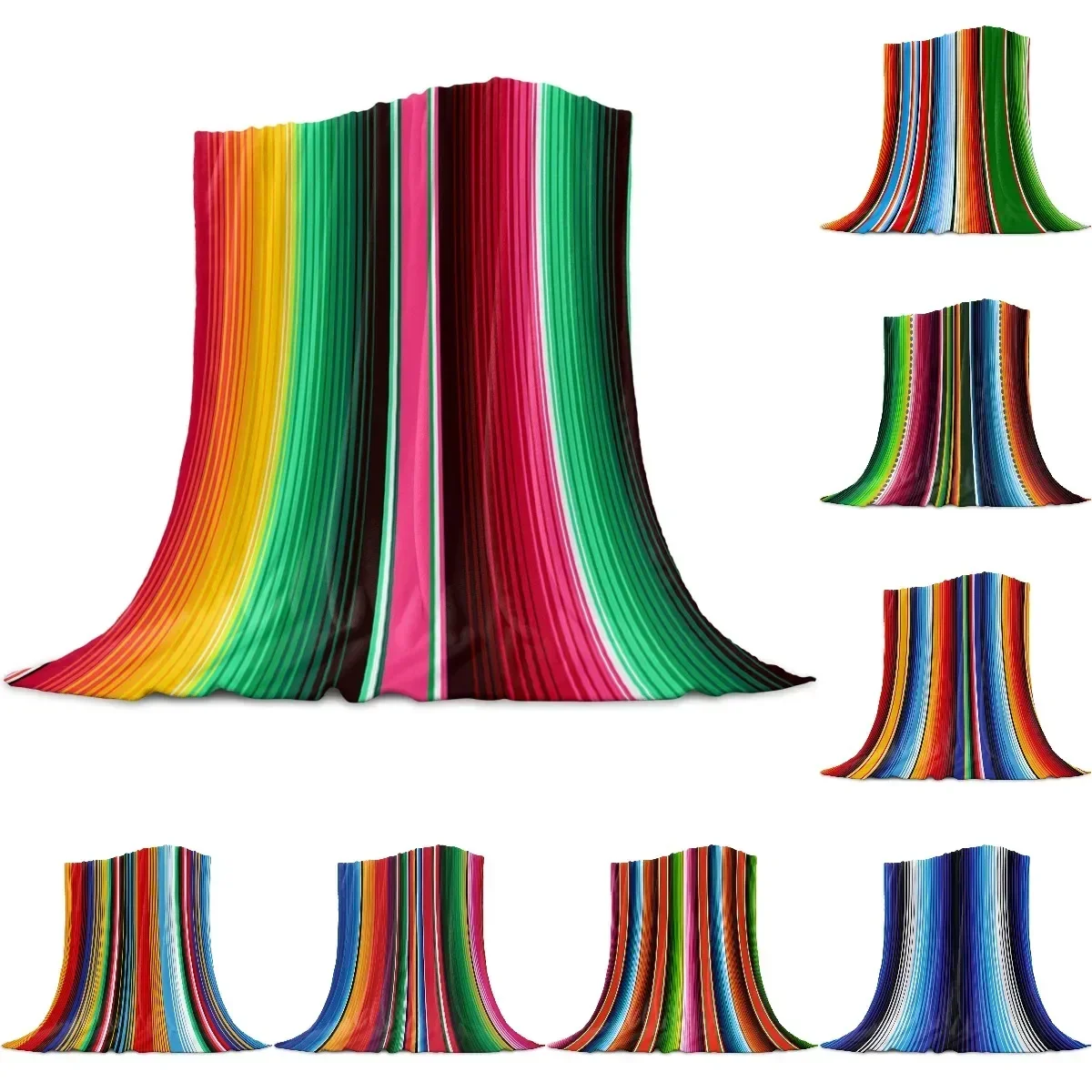 

Colorful Mexican Stripe Coral Fleece Throw Blanket Soft Warm for Outdoor Travel Winter TV Use Perfect for Adults Kids King Si