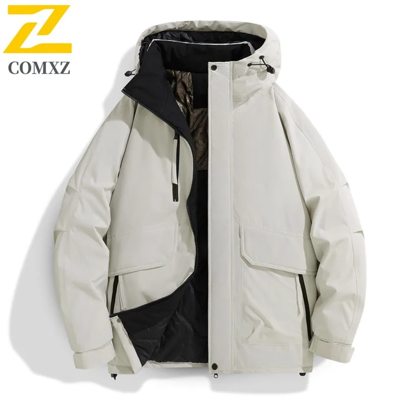 

COMXZ Classic Hooded Mens Padded Jacket Outdoor Adventure Thickened Warm Parka Minimalist Daily Style Comfortable Winter Coat